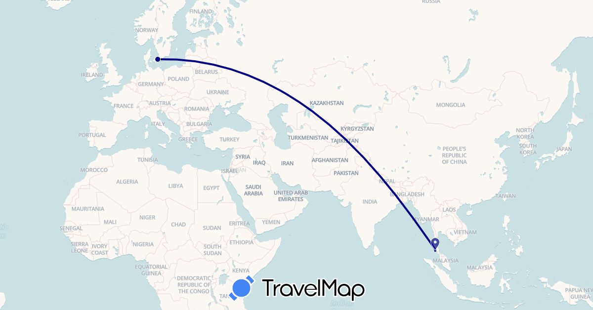 TravelMap itinerary: driving in Denmark, Thailand (Asia, Europe)